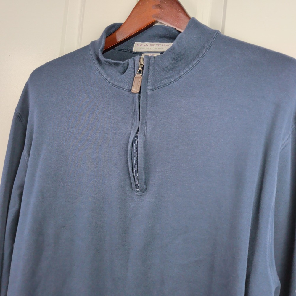Martin Golf Quarter Zip Pullover Mens L Navy 100% Pima Cotton Peru Sweater